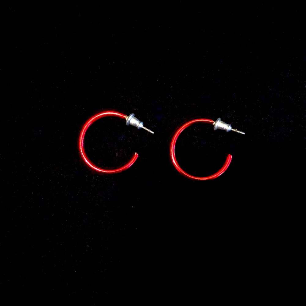 Red Metal Hoop Earrings